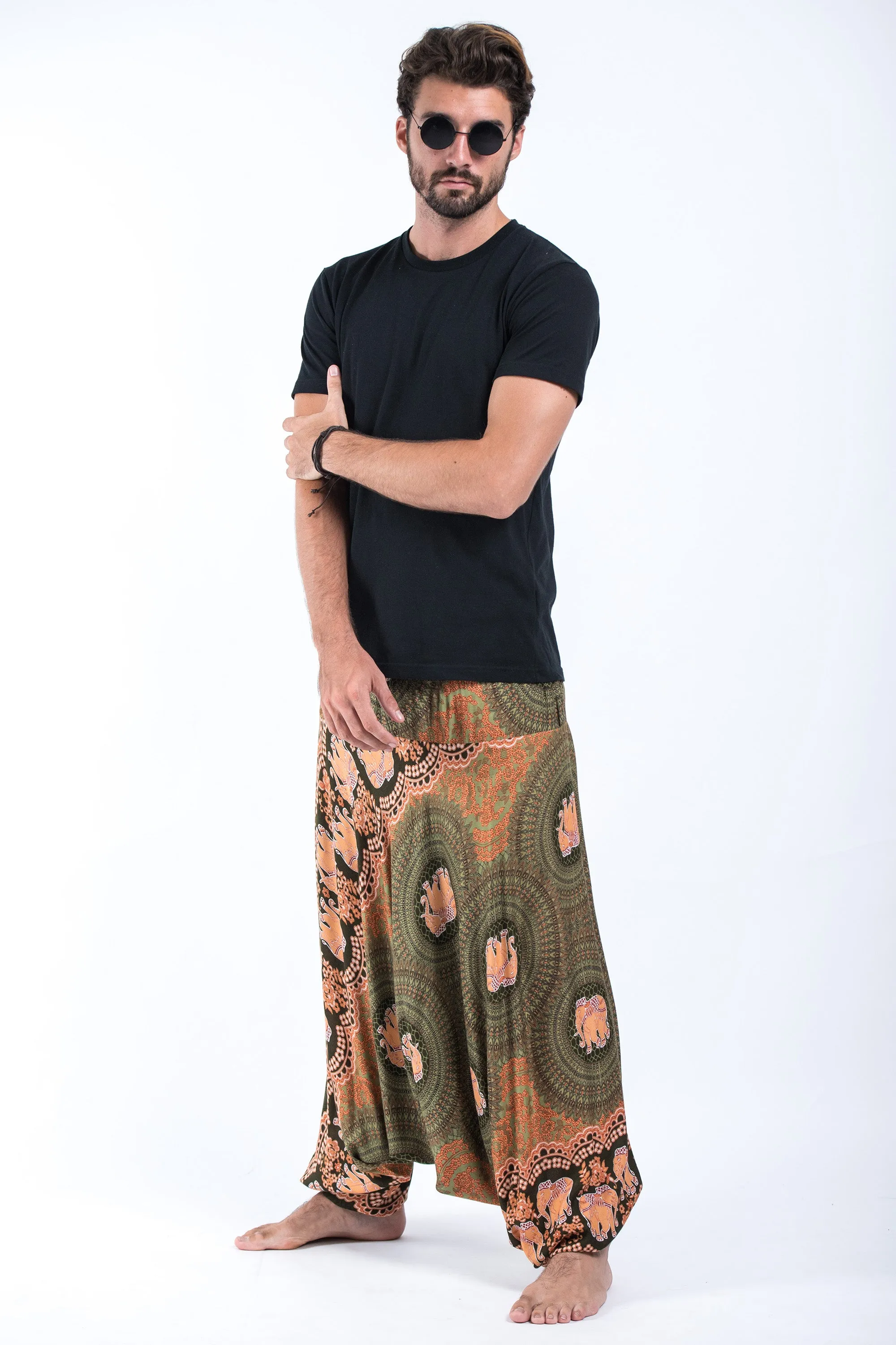 Mandala Elephant Drop Crotch Men's Elephant Pants in Olive