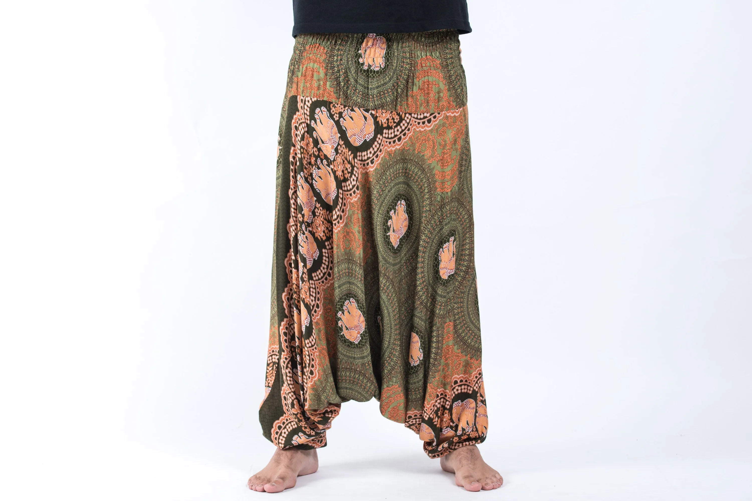 Mandala Elephant Drop Crotch Men's Elephant Pants in Olive