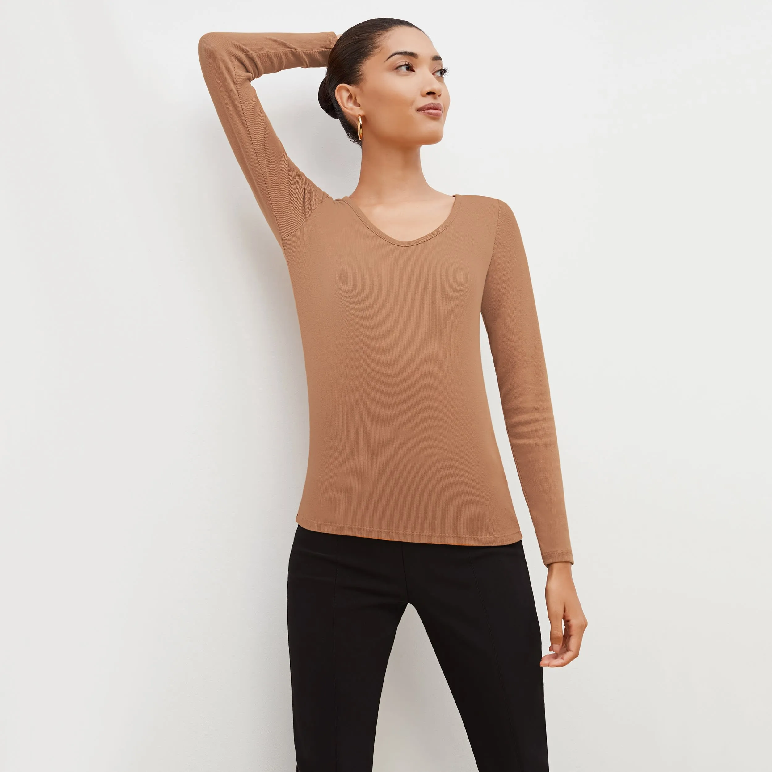 Marcia T-Shirt - Ribbed Pima Cotton :: Camel