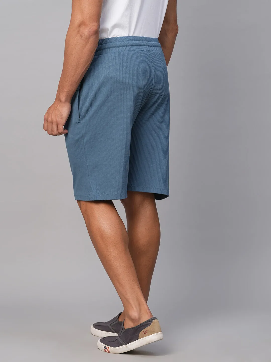 Men's Blue Cotton Elastane Regular Fit Shorts