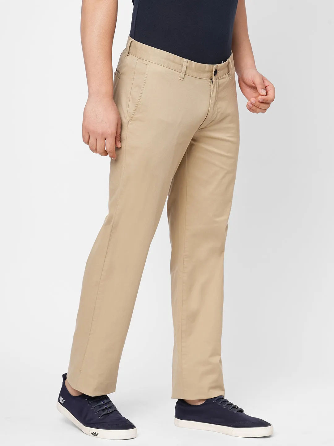 Men's Khaki Cotton Lycra Regular Fit Pant