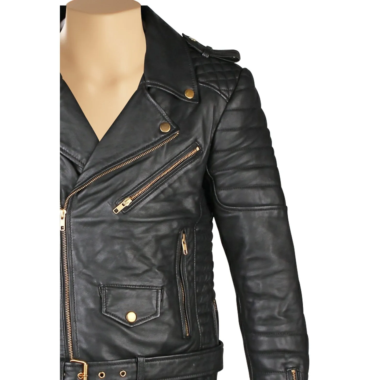 Mercado's quilted biker leather jacket with waist belt