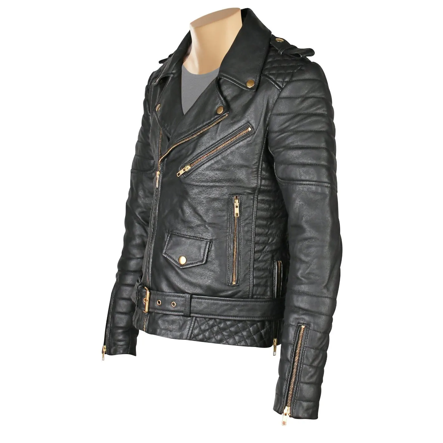 Mercado's quilted biker leather jacket with waist belt