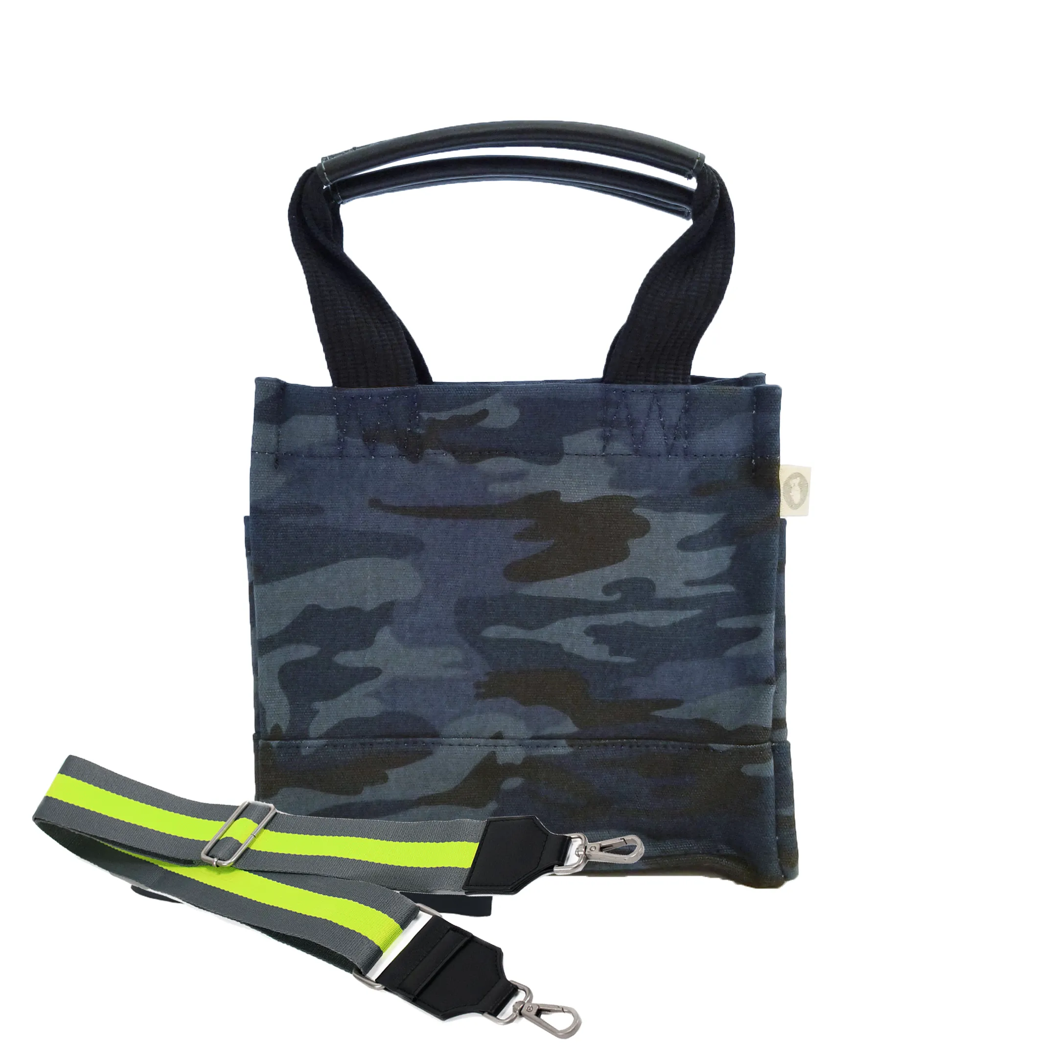 Mini Luxe North South: Dark Blue Camouflage with Color Stripes