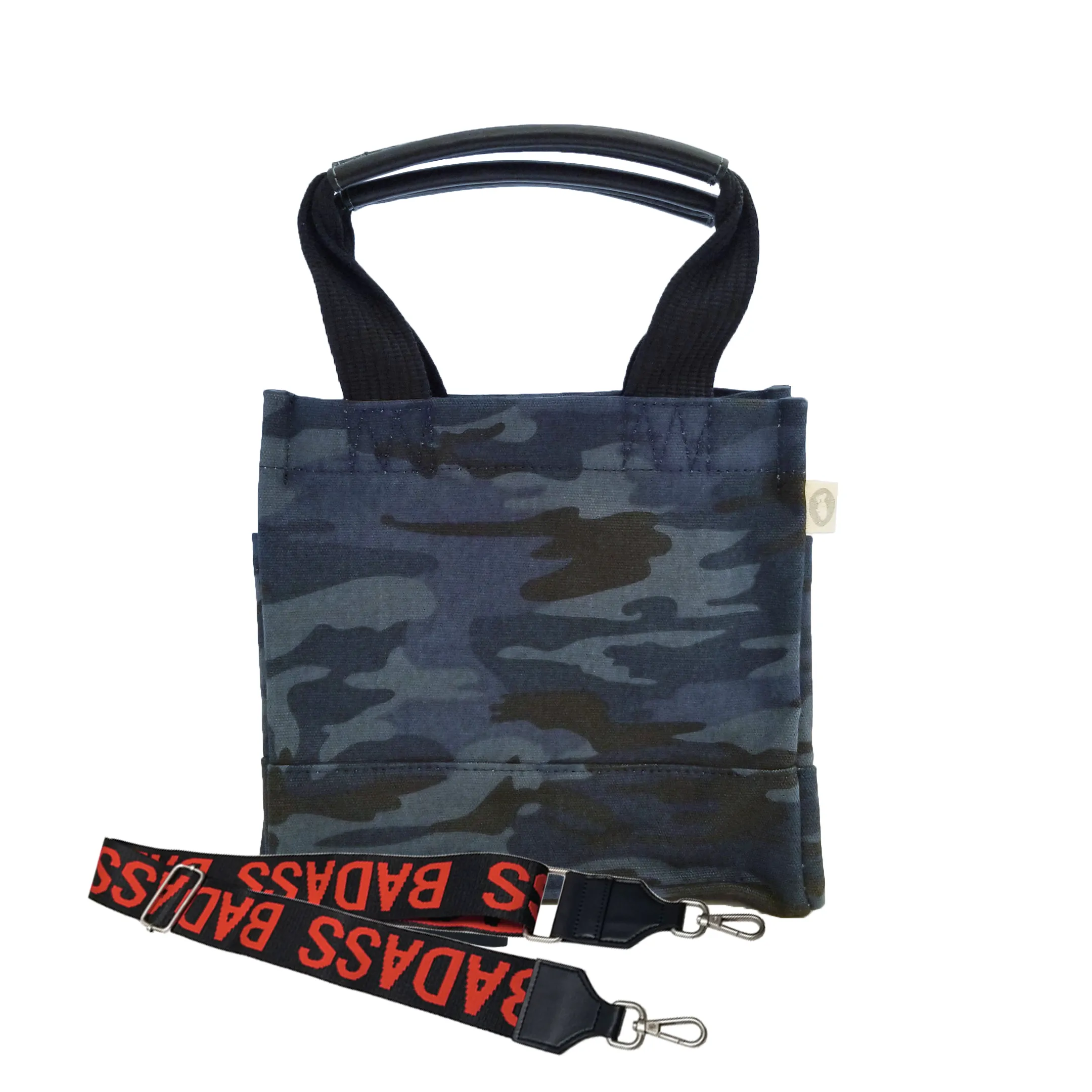 Mini Luxe North South: Dark Blue Camouflage with Color Stripes