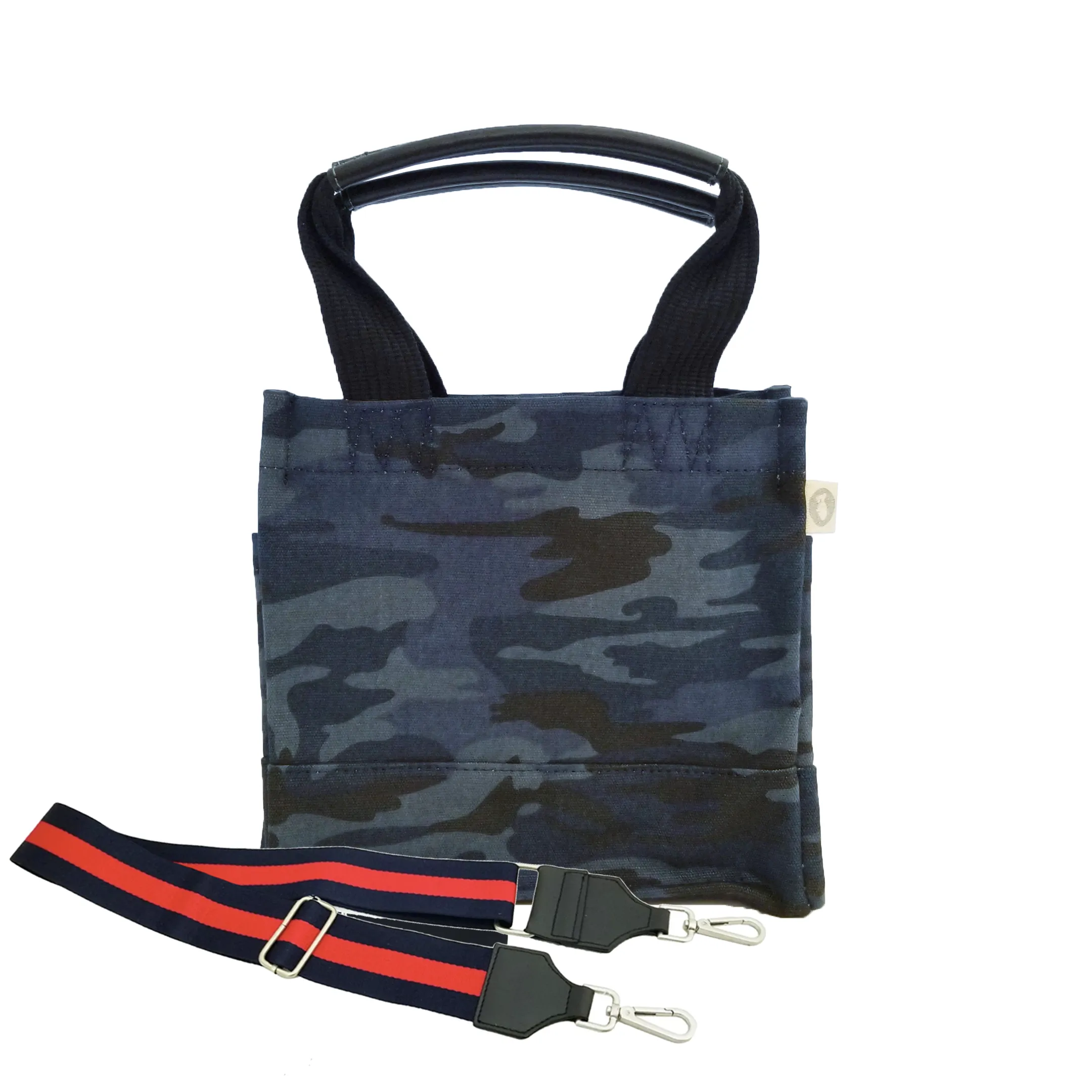 Mini Luxe North South: Dark Blue Camouflage with Color Stripes