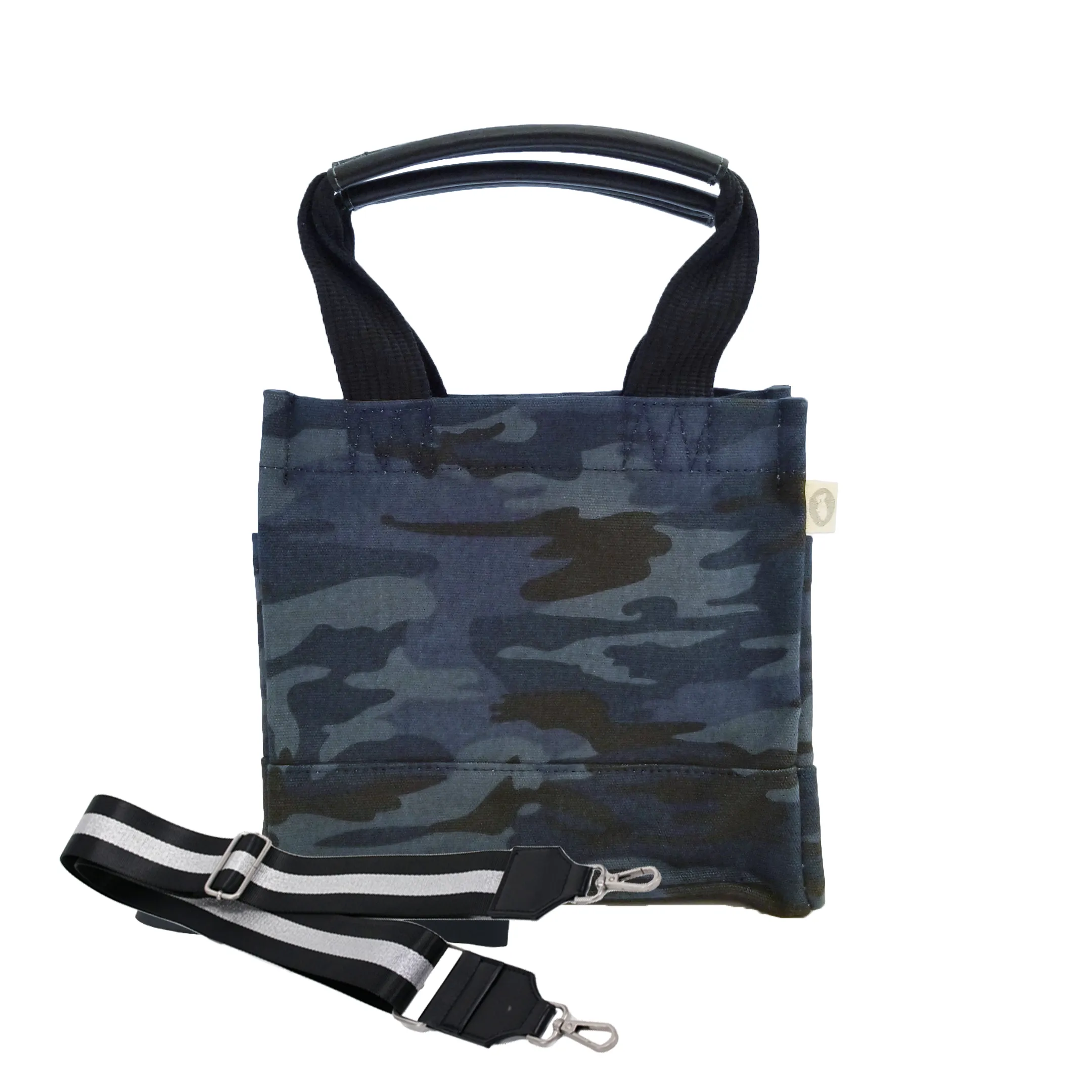 Mini Luxe North South: Dark Blue Camouflage with Color Stripes