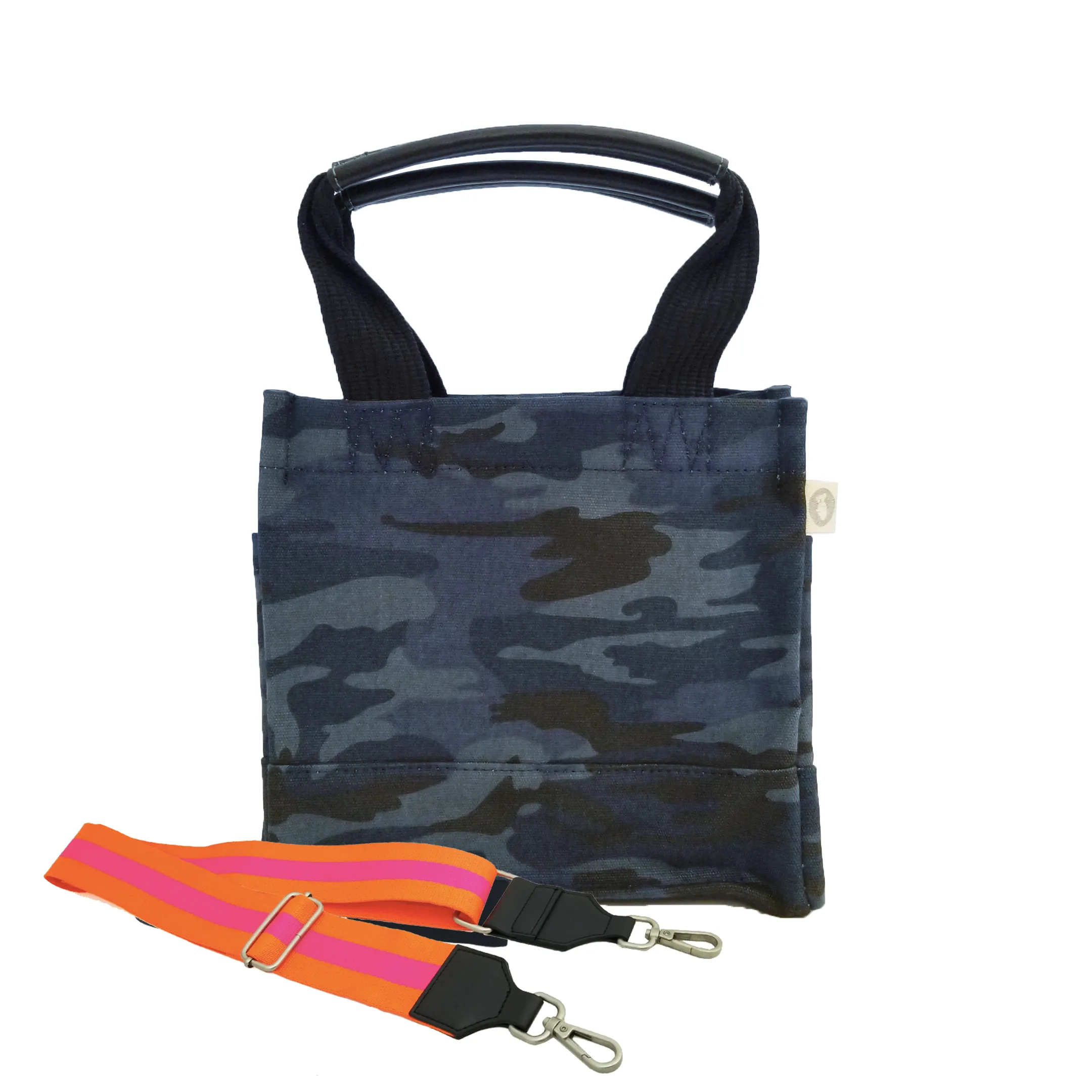 Mini Luxe North South: Dark Blue Camouflage with Color Stripes