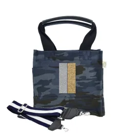 Mini Luxe North South: Dark Blue Camouflage with Color Stripes