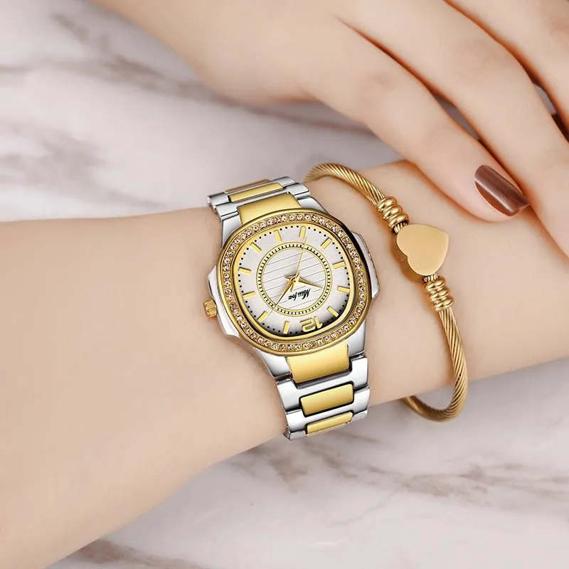 Missfox 2549 Women Watches Women Fashion Watch Geneva Designer Ladies Watch Luxury Brand Diamond Quartz Gold Wrist Watch Gifts For Women