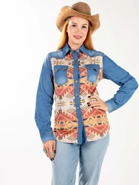 Montana West Aztec Pocket Long Sleeve Chambray Shirt