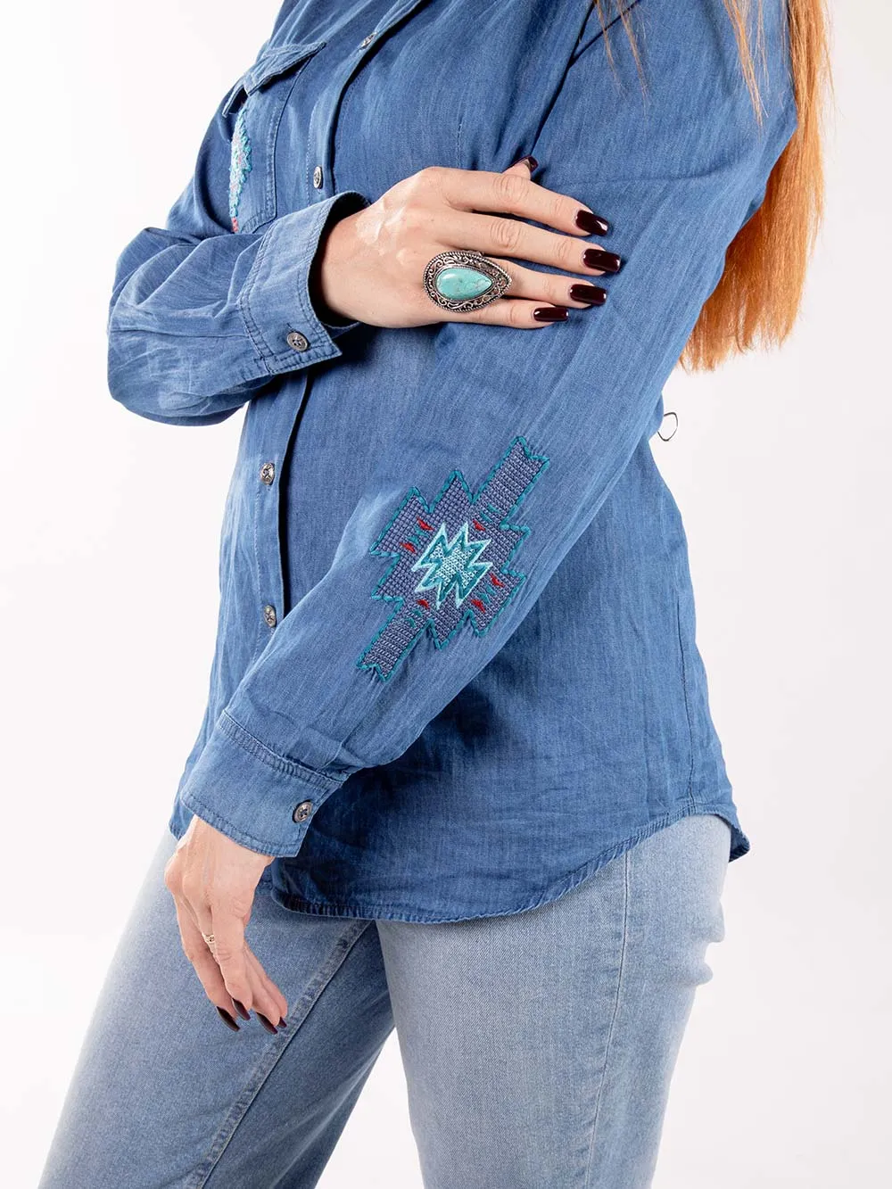 MW-S1002 Montana West Embroidered Aztec Long Sleeve Chambray Shirt By Size