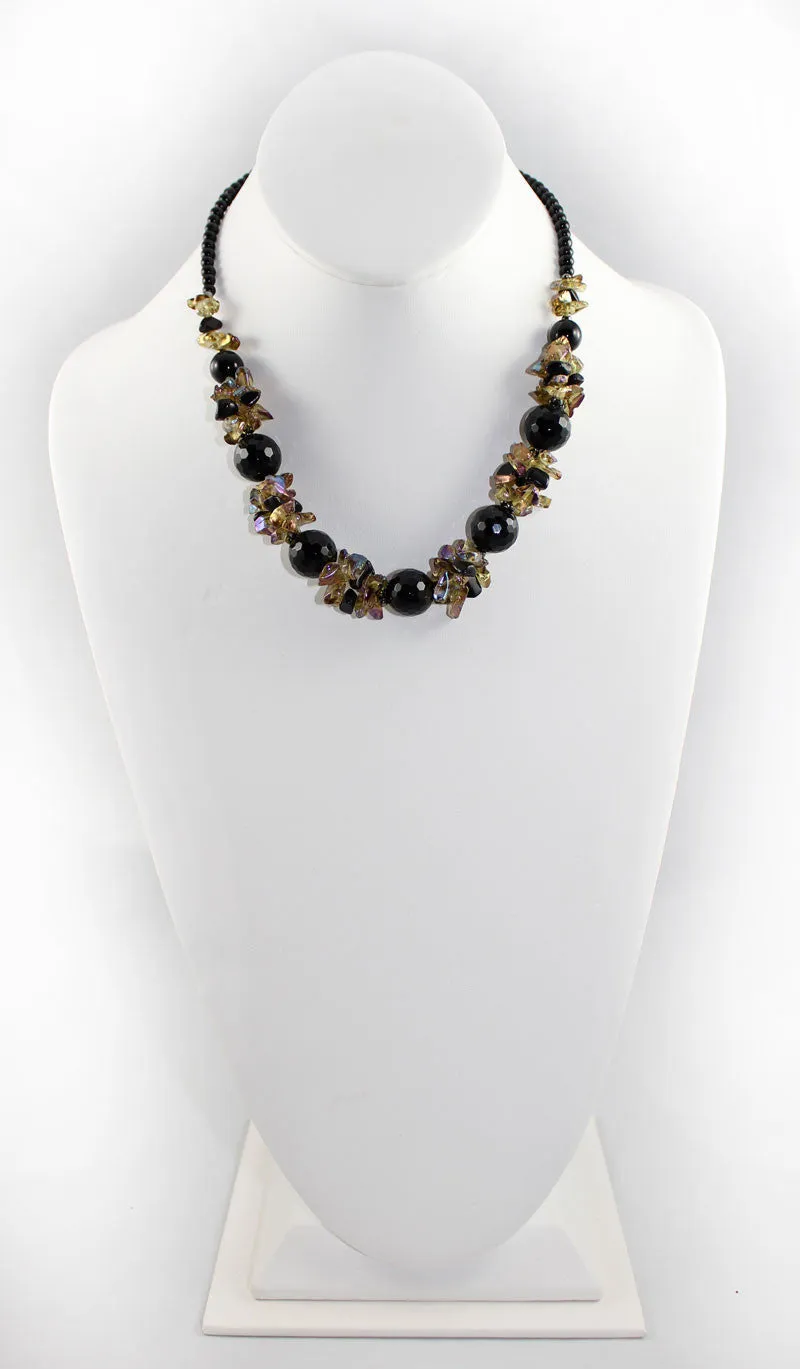 Natural Stone & Glass & Beads Multi Color Necklace and Earrings Set - Black Brown