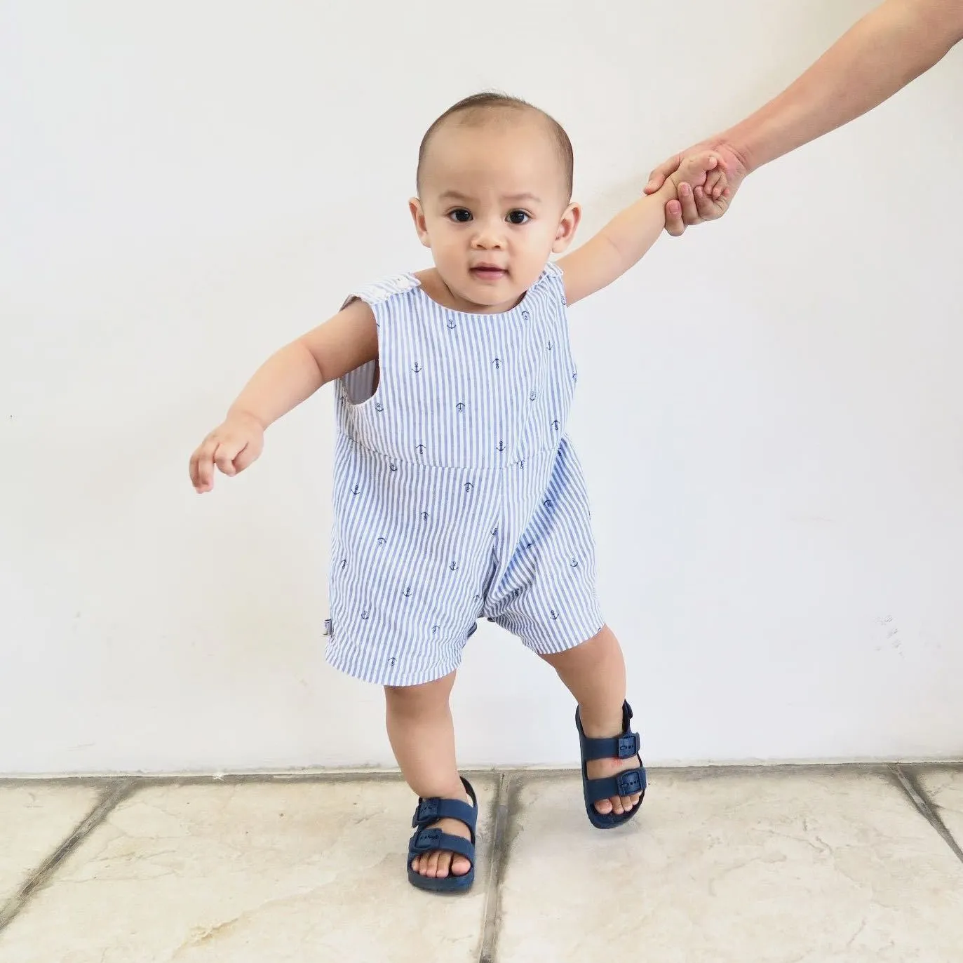 Oak Playsuit in Banana Leaves Navy Print