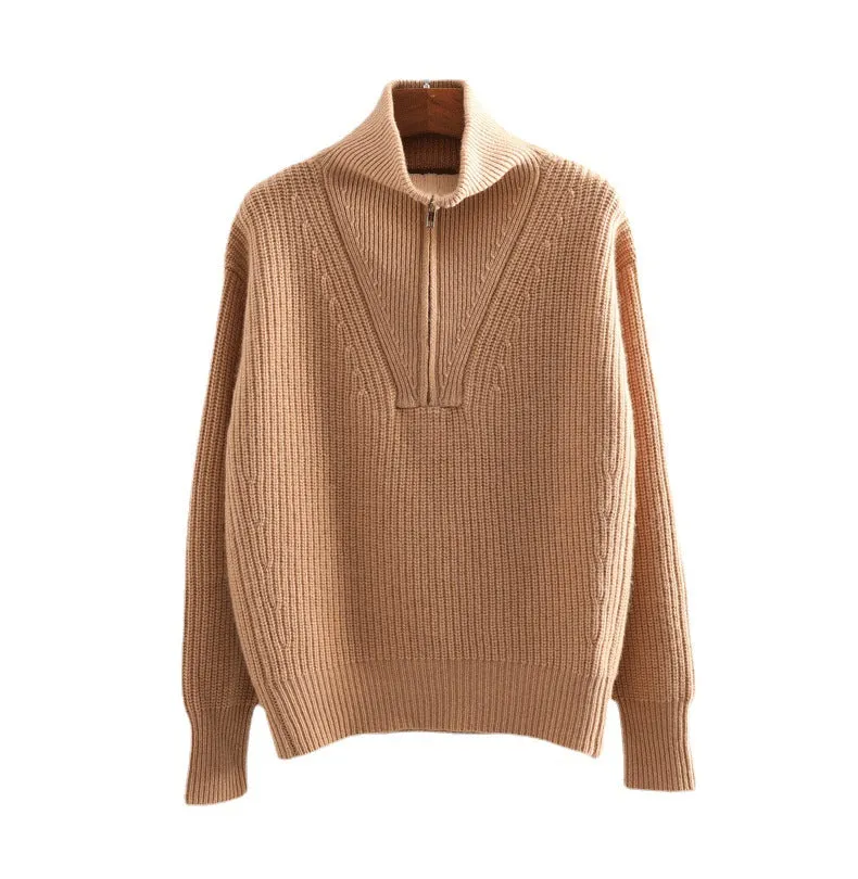 Oversized Sporty Quarter Zip Pullover Sweater