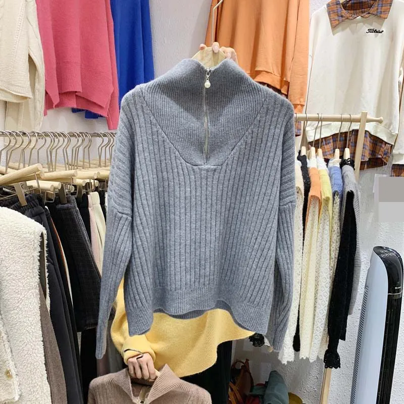 Oversized Sporty Quarter Zip Pullover Sweater