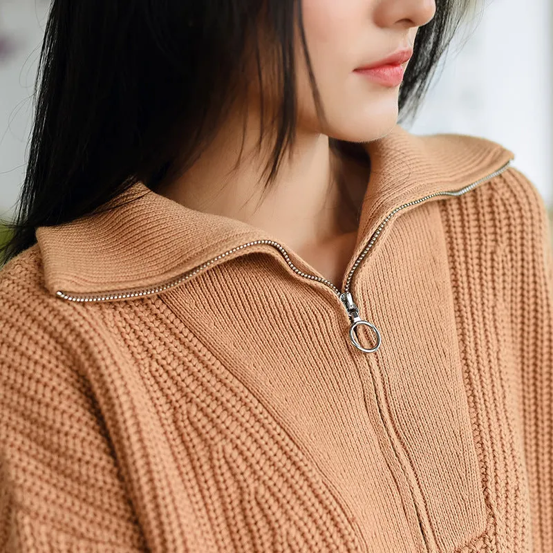 Oversized Sporty Quarter Zip Pullover Sweater