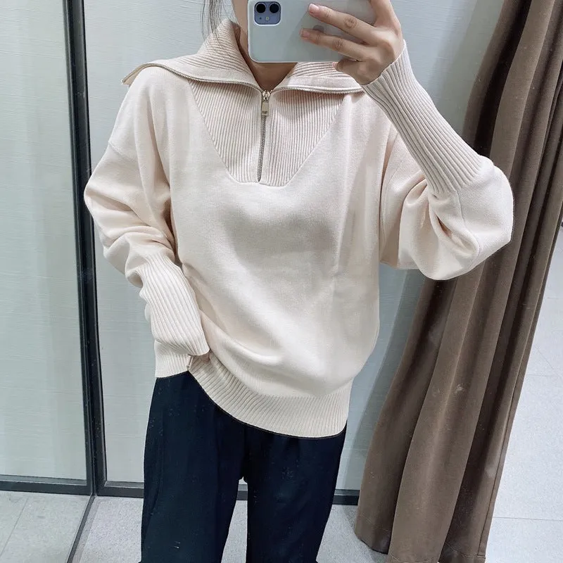 Oversized Sporty Quarter Zip Pullover Sweater