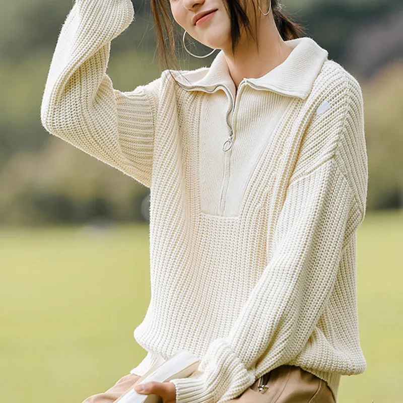 Oversized Sporty Quarter Zip Pullover Sweater