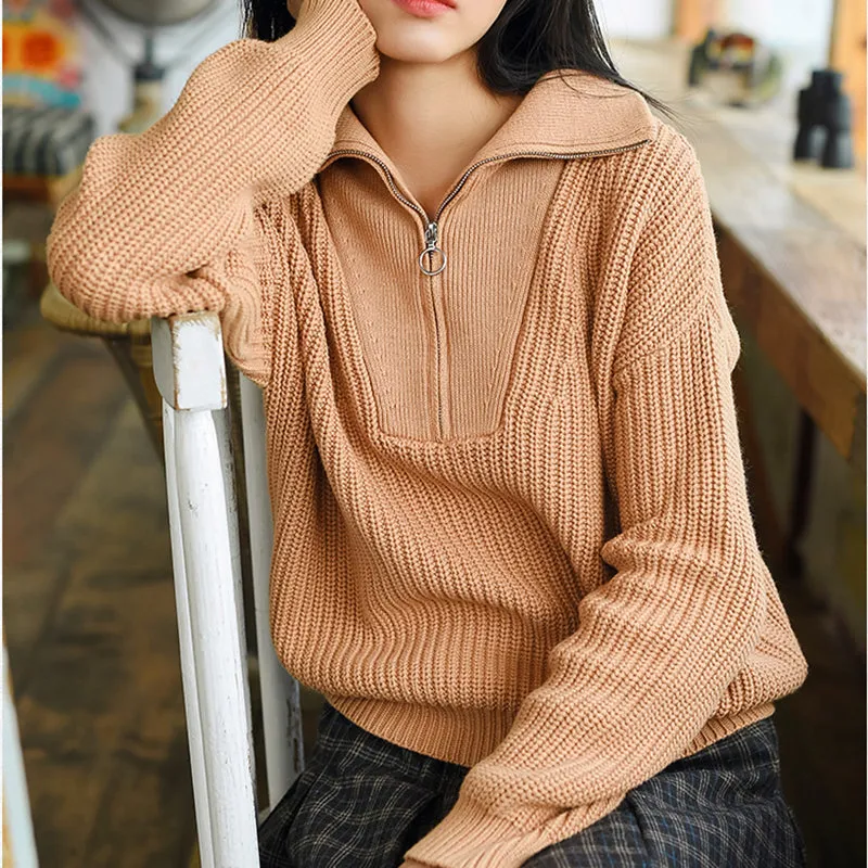 Oversized Sporty Quarter Zip Pullover Sweater