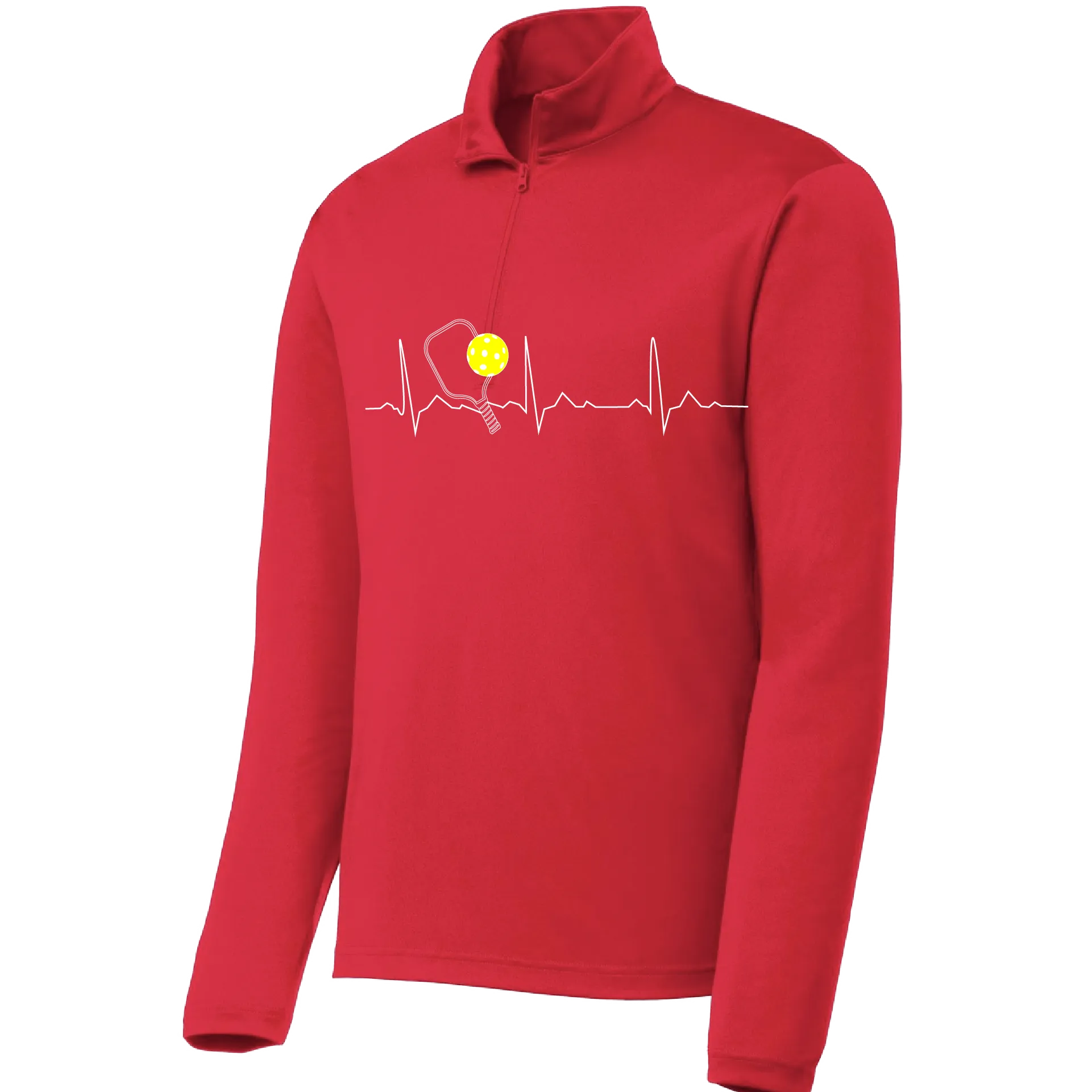 Pickleball Heartbeat EKG | Men's 1/4 Zip Long Sleeve Pullover Athletic Shirt | 100% Polyester