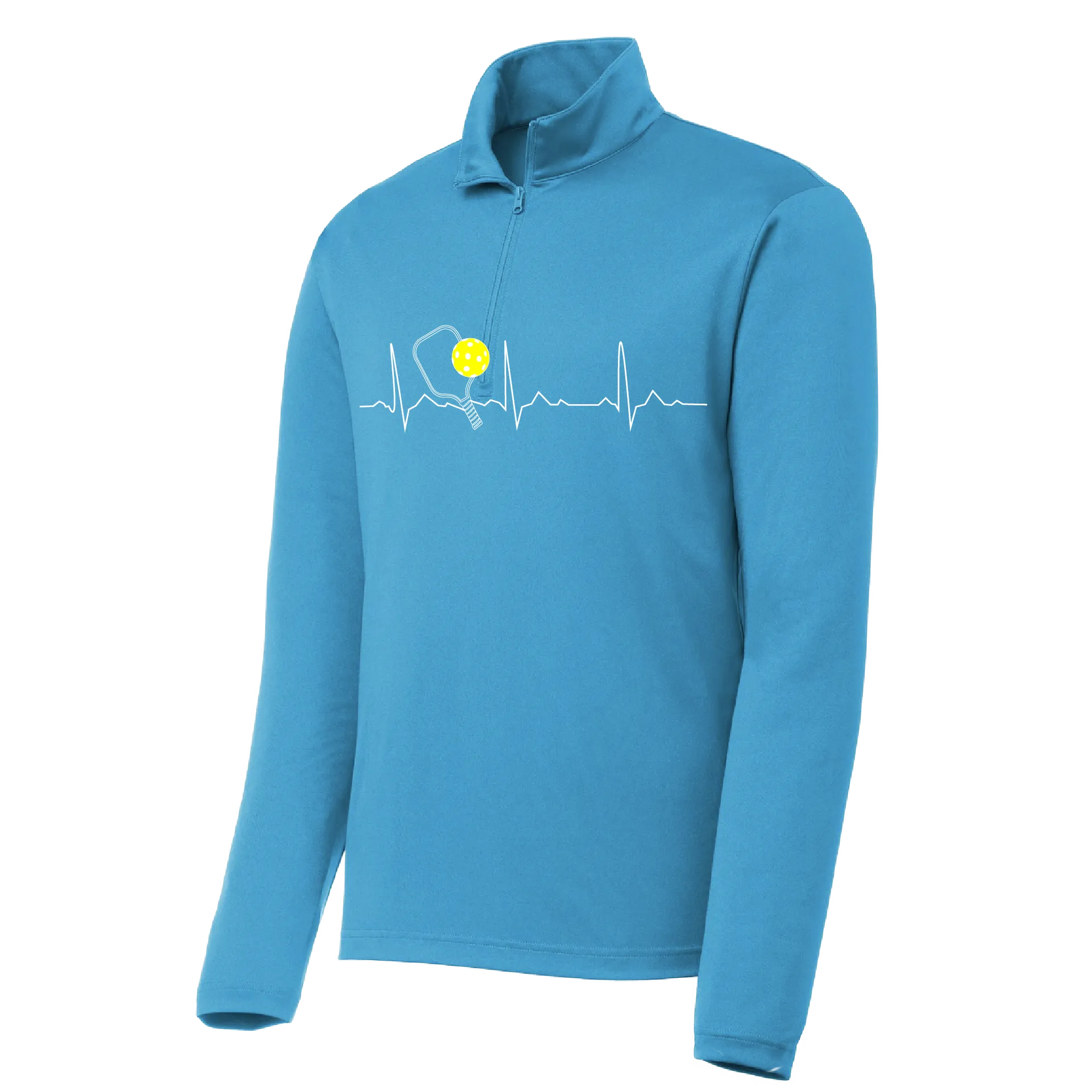 Pickleball Heartbeat EKG | Men's 1/4 Zip Long Sleeve Pullover Athletic Shirt | 100% Polyester