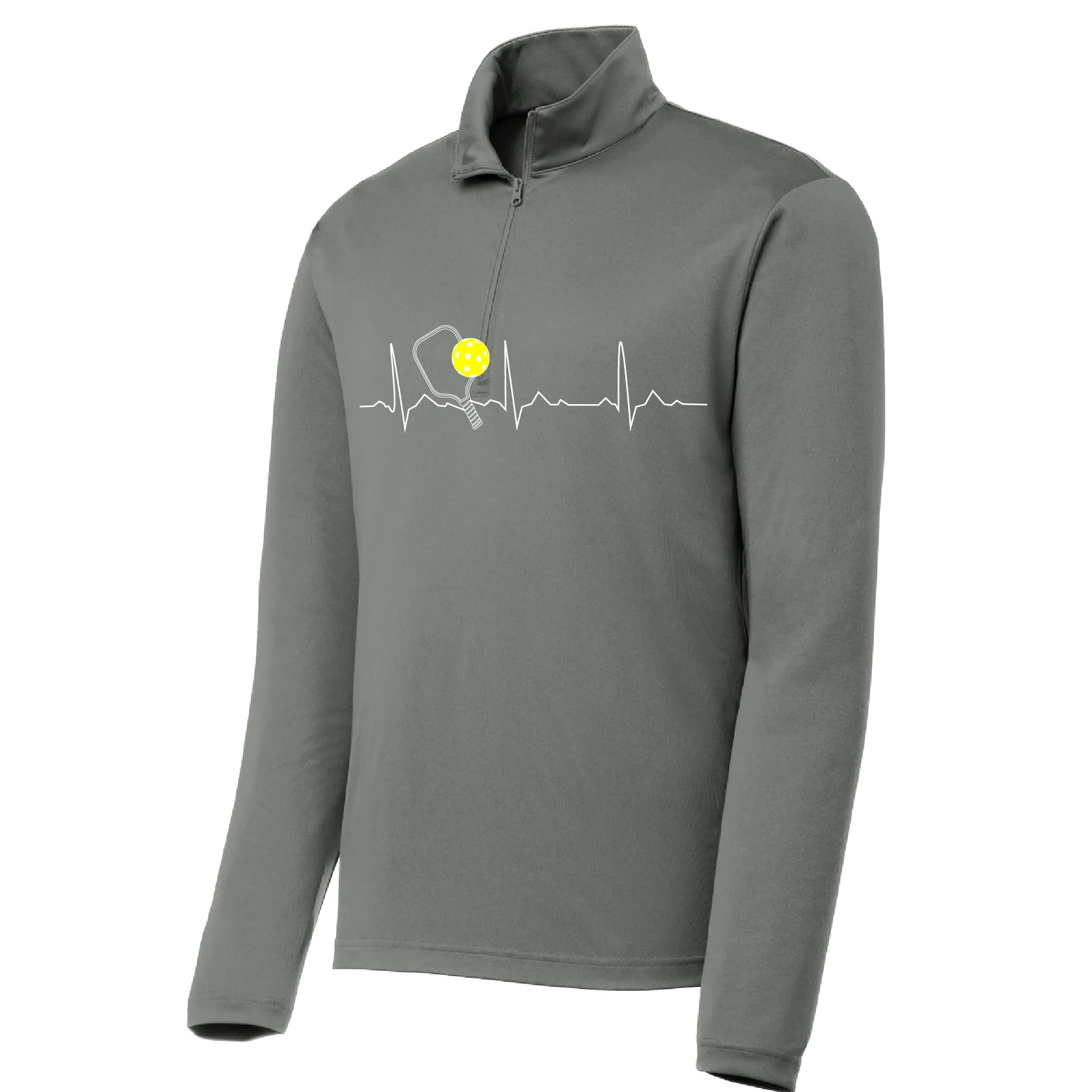 Pickleball Heartbeat EKG | Men's 1/4 Zip Long Sleeve Pullover Athletic Shirt | 100% Polyester