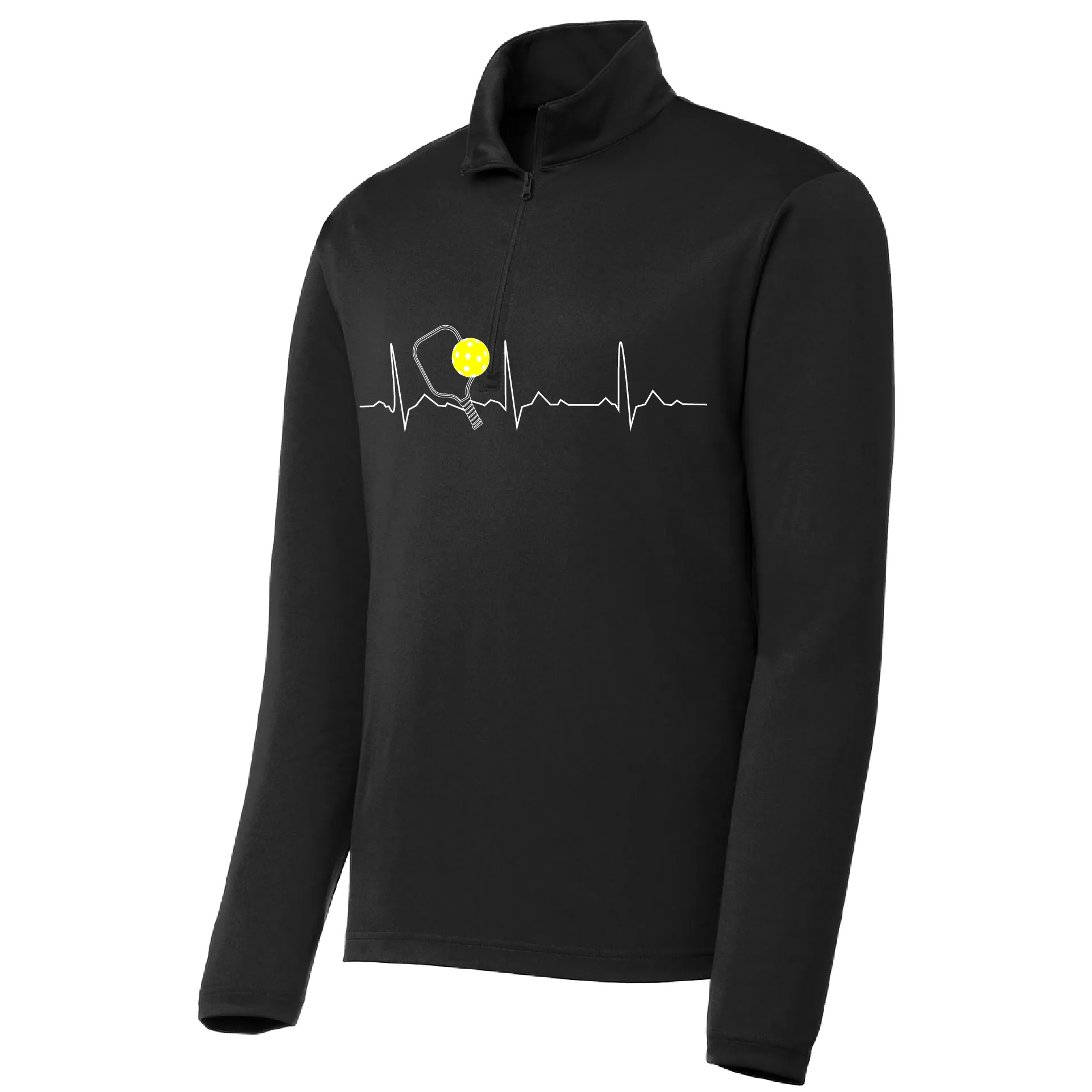 Pickleball Heartbeat EKG | Men's 1/4 Zip Long Sleeve Pullover Athletic Shirt | 100% Polyester