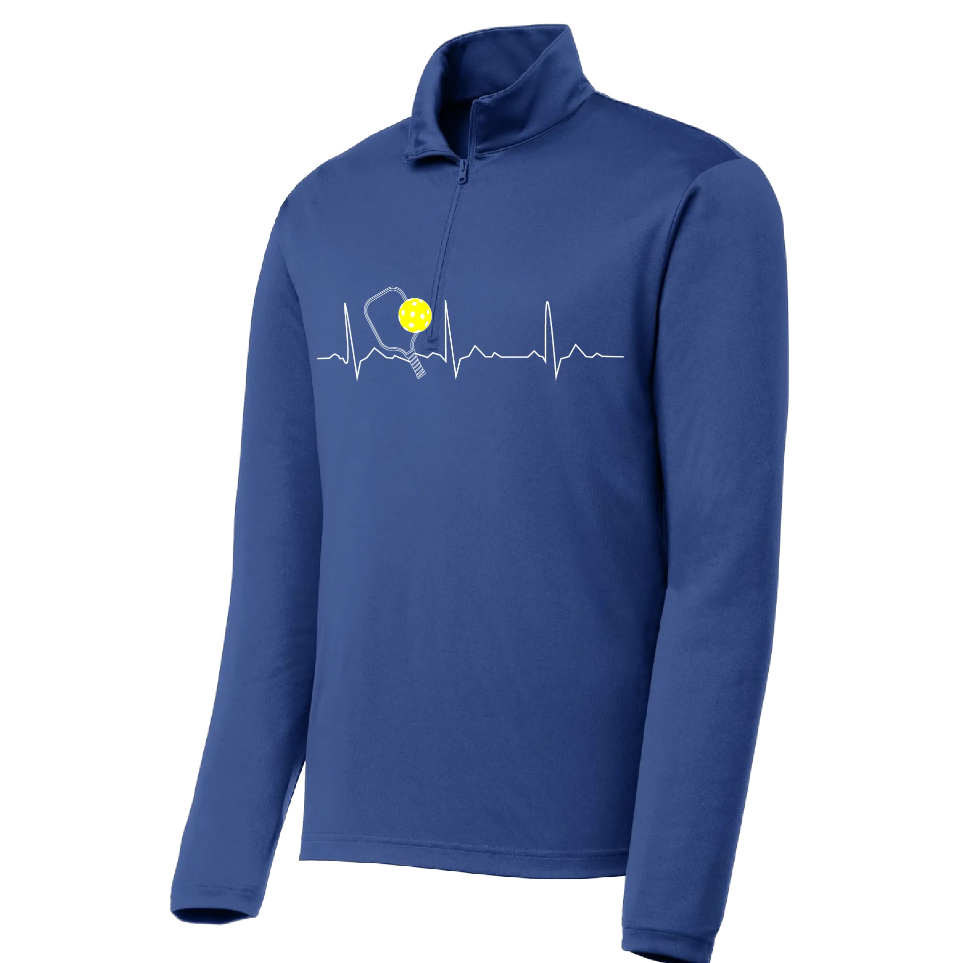 Pickleball Heartbeat EKG | Men's 1/4 Zip Long Sleeve Pullover Athletic Shirt | 100% Polyester