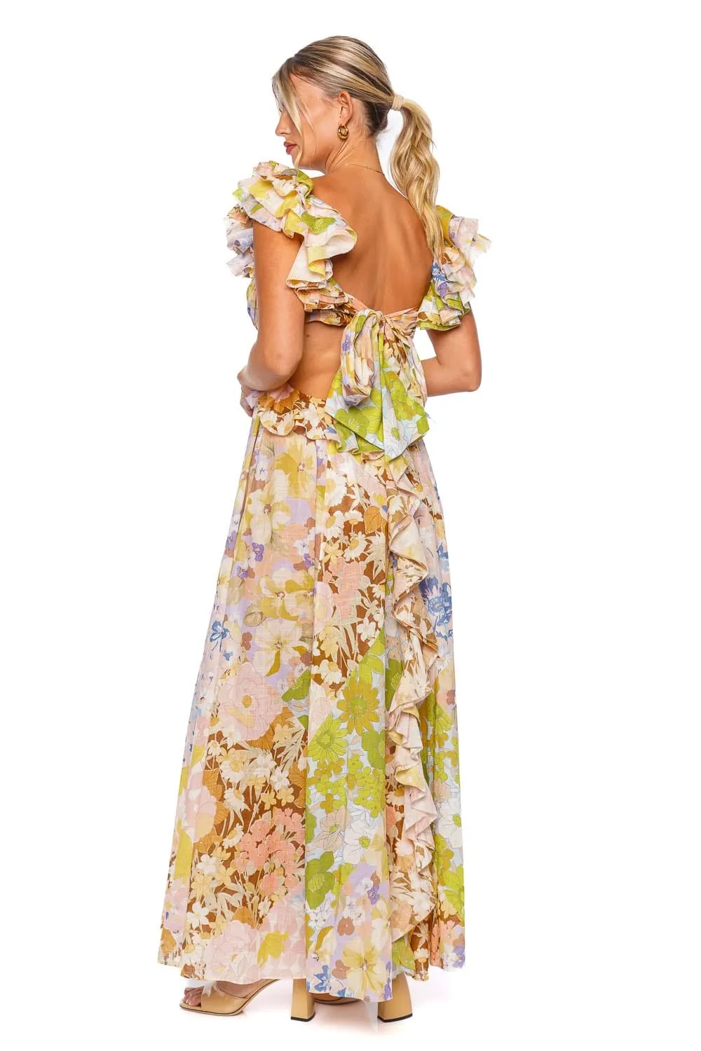 Pop Ruffled Patch Floral Midi Dress