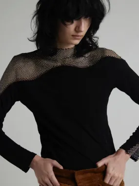 Pre-Loved Black Sheer Top With Diamanté Shoulder Details