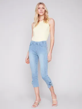 Pull-On Jeans with Bow Detail - Light Blue