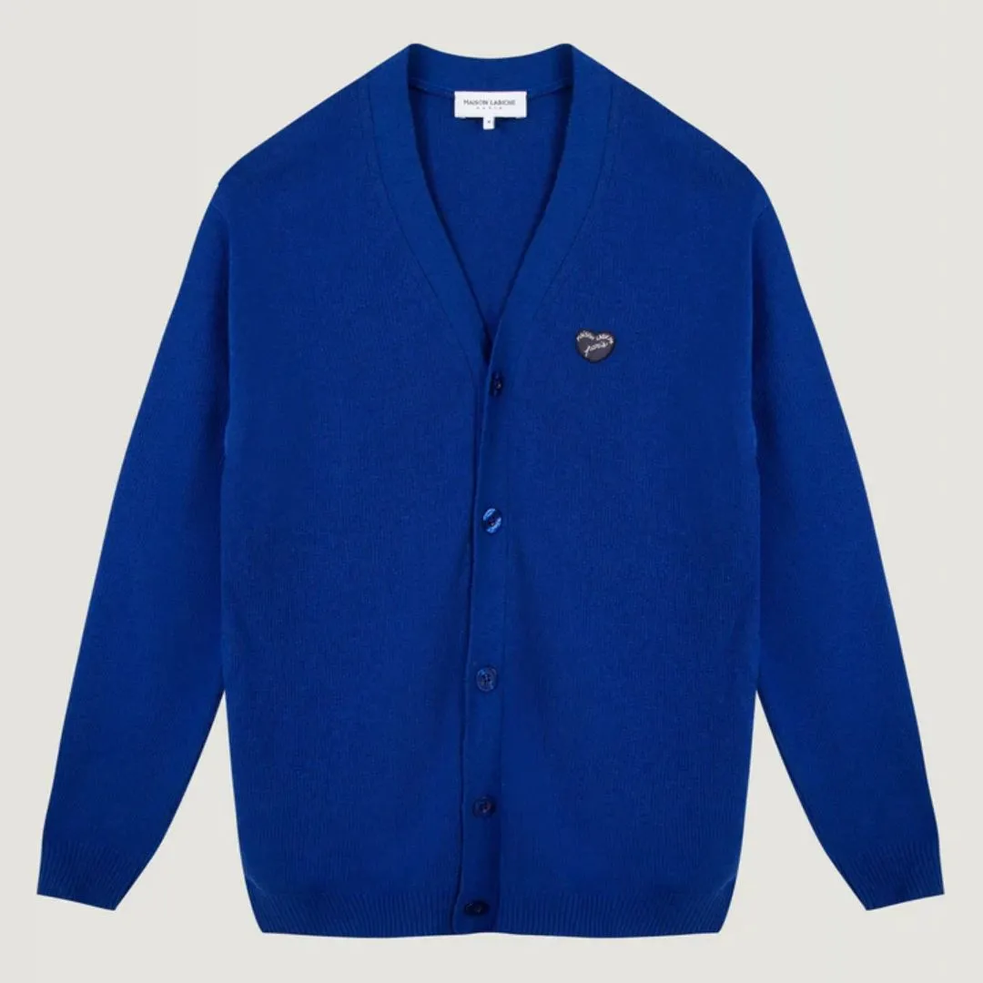 "Patch Coeur ML" Lhomme Recycled Wool Cardigan (Royal Blue)