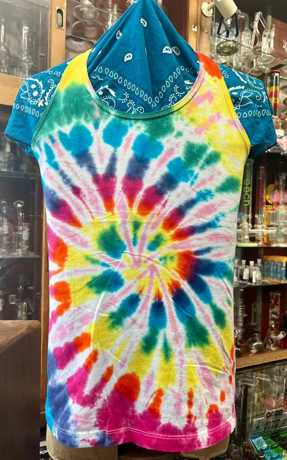 Rainbow Splash on White Tie-Dye Tank Top XL