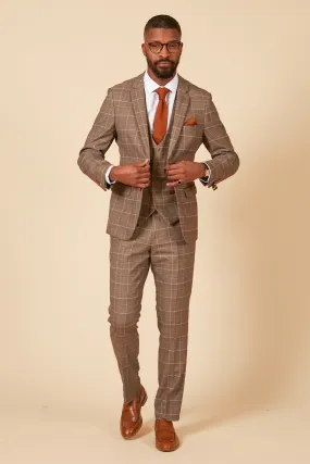 RAY - Tan Check Three Piece Suit