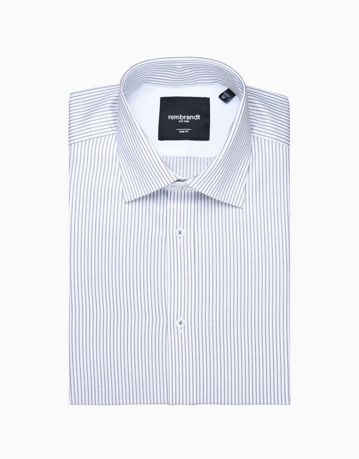 Rembrandt - London Shirt - White & Grey Herringbone Stripe