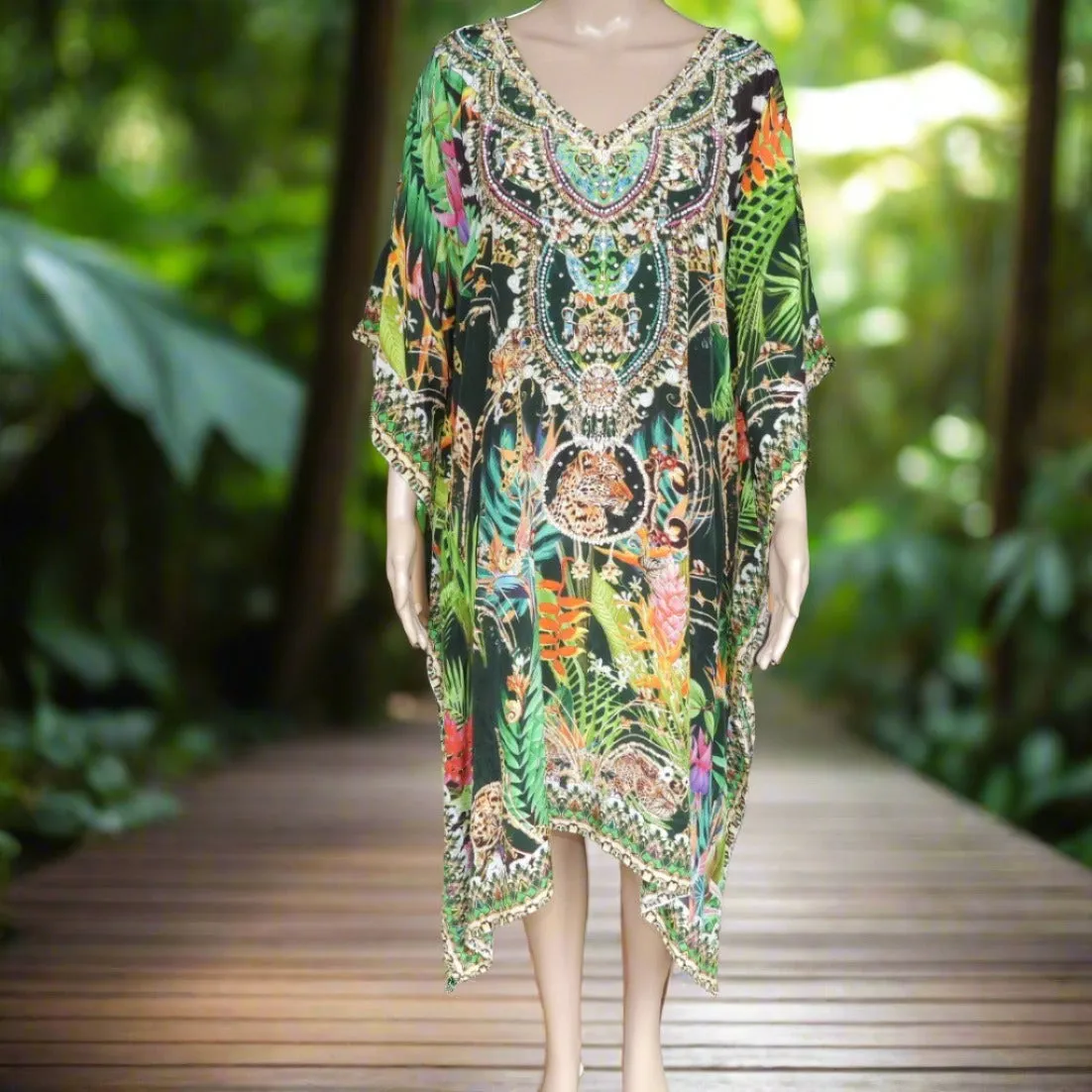 Resort Green Short Embellished Kaftan