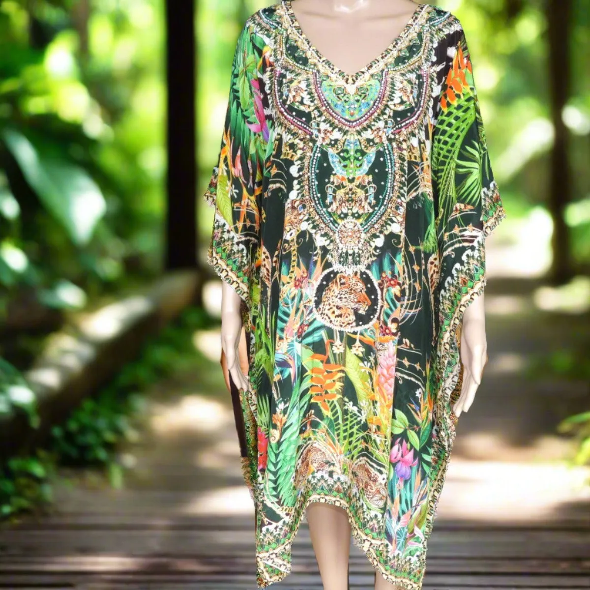 Resort Green Short Embellished Kaftan