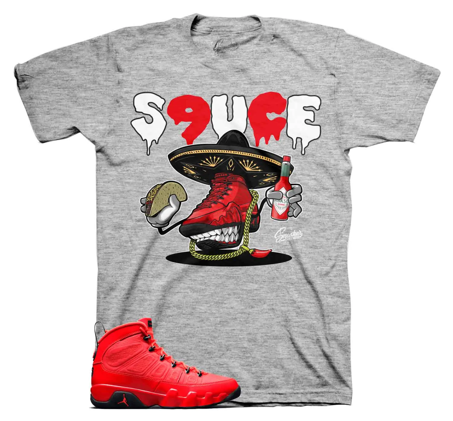 Retro 9 Chile Red Shirt - Sauce Kicks