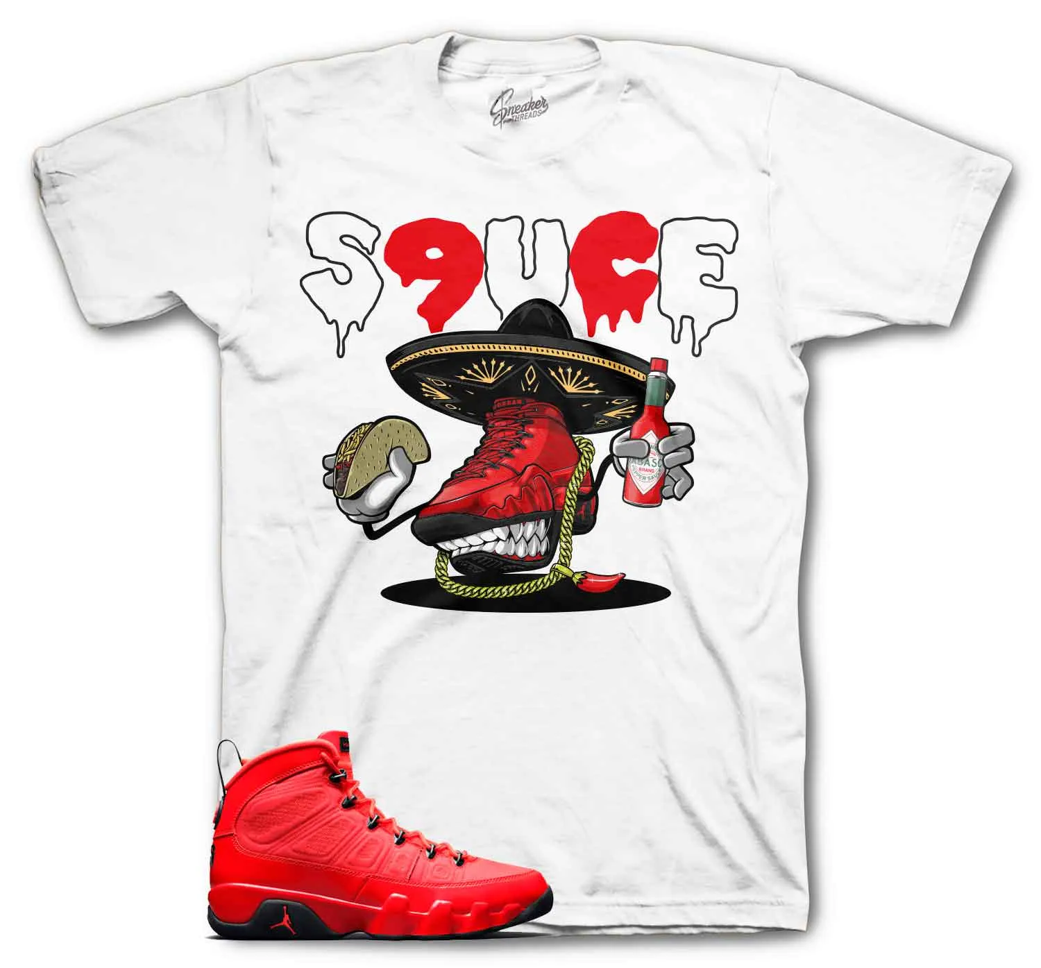 Retro 9 Chile Red Shirt - Sauce Kicks