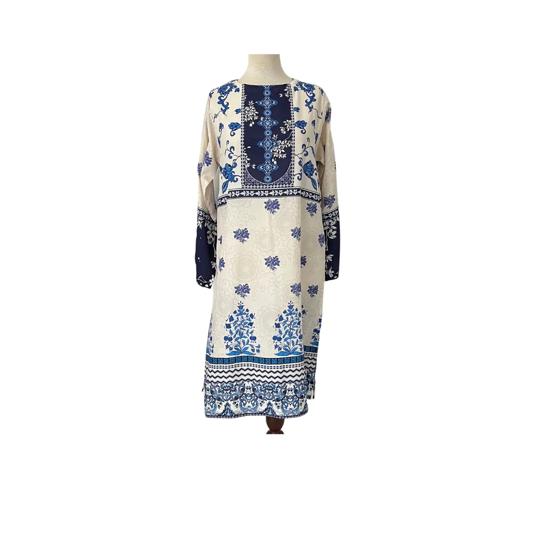 Sapphire Cream & Blue Digital Print Silk Kurta | Brand New |