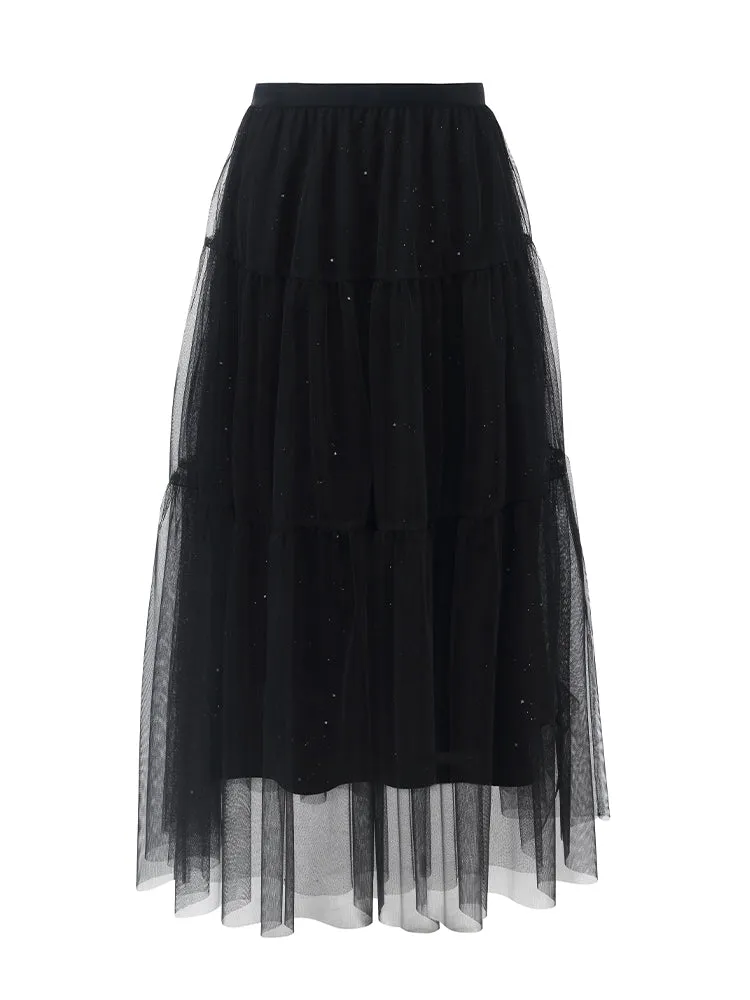 Sequins Tulle Tiered Women Half Skirt