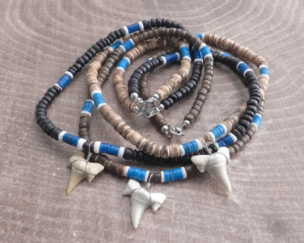 Shark Tooth on Cocco with Puka Accents- blue