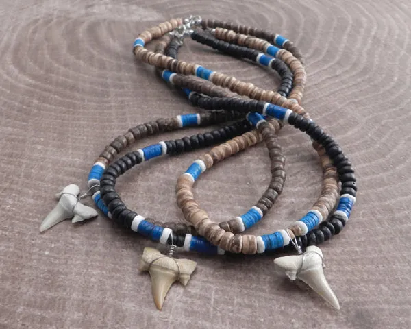 Shark Tooth on Cocco with Puka Accents- blue