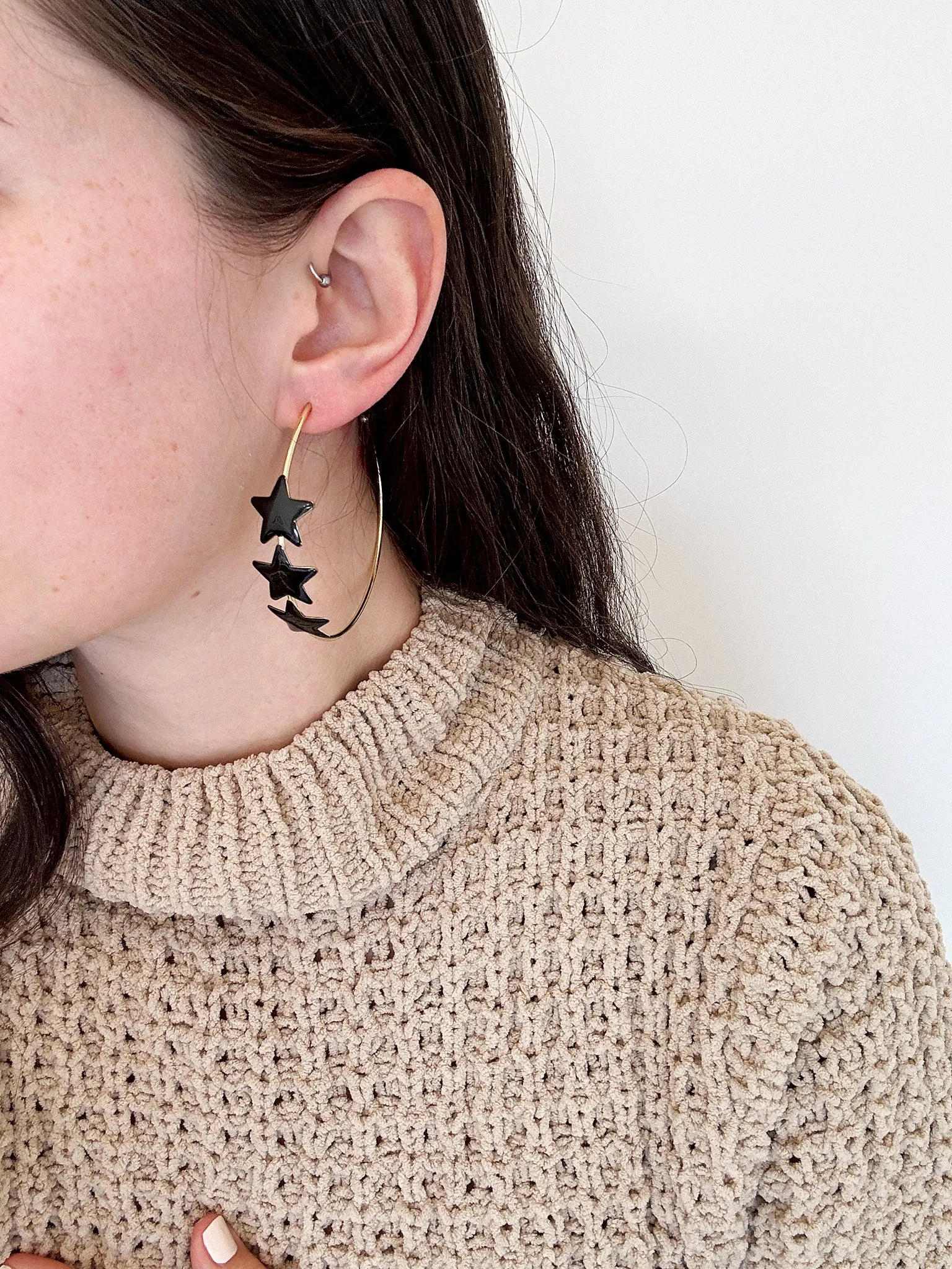 Sheila Fajl Silvina Star Statement Hoop Earrings in Black Resin and Gold Plated