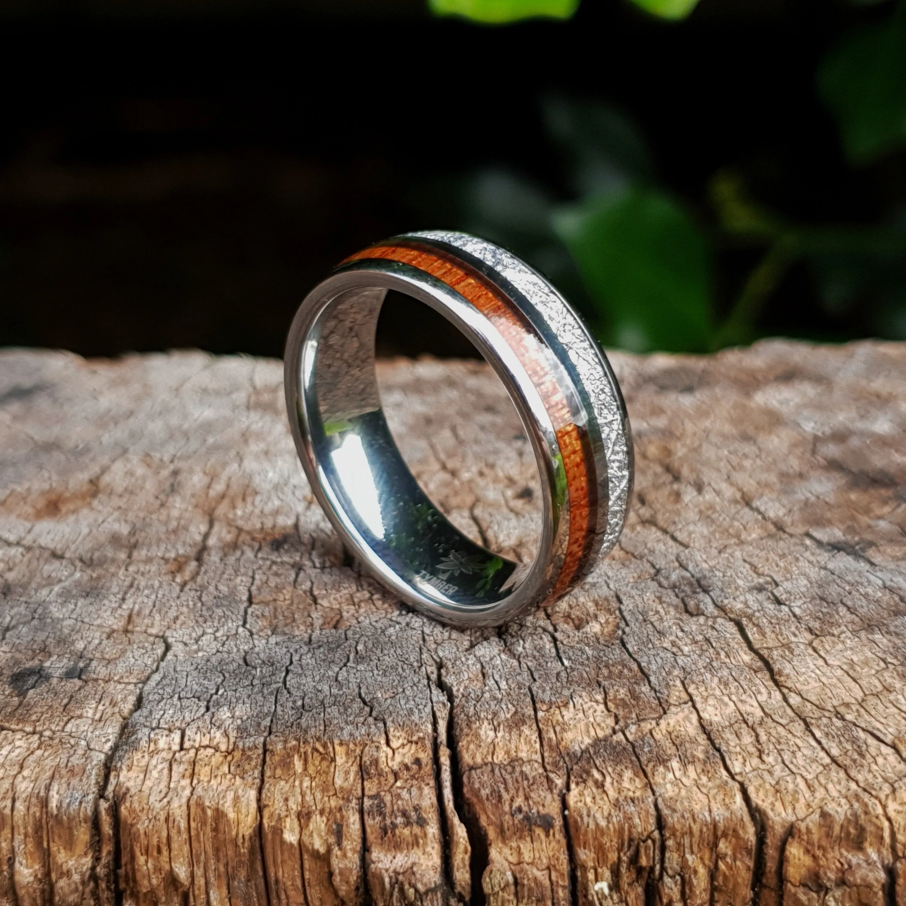 Silver Tungsten, Meteorite and Koa Wood Ring (8mm)