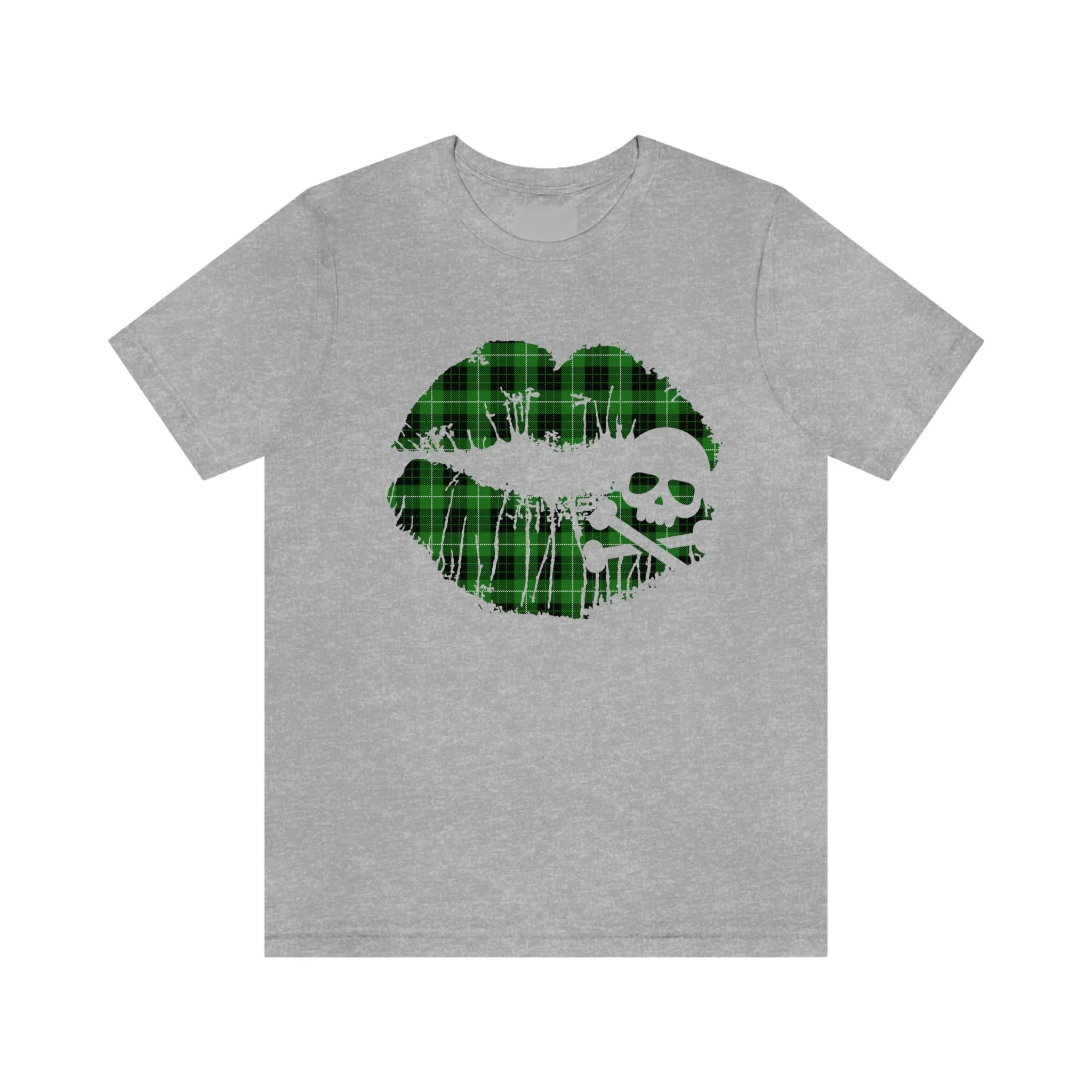 Skull & Crossbones Lips Green Plaid Unisex Jersey Short Sleeve Tee