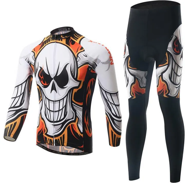 Skull Fire Long Sleeve Cycling Jersey Set