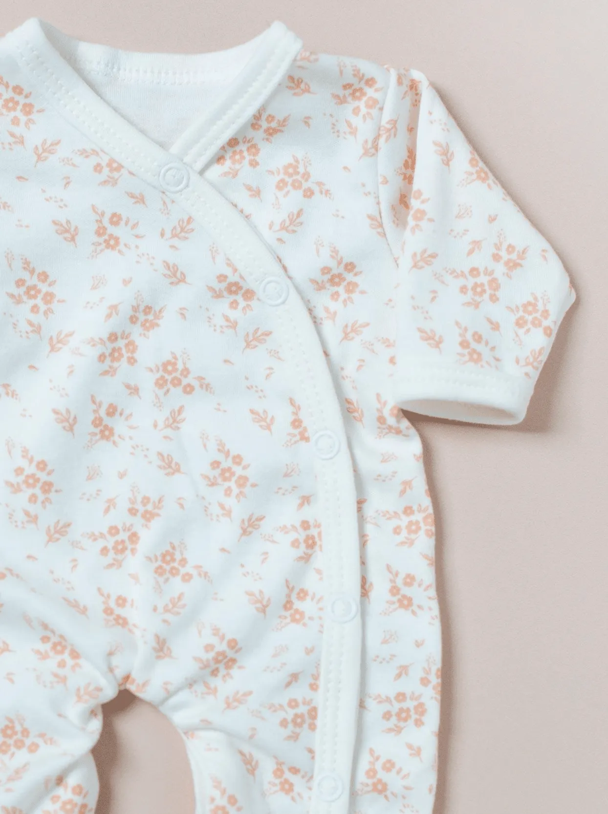 Sleepsuit, Apricot Floral, Premium 100% Organic Cotton