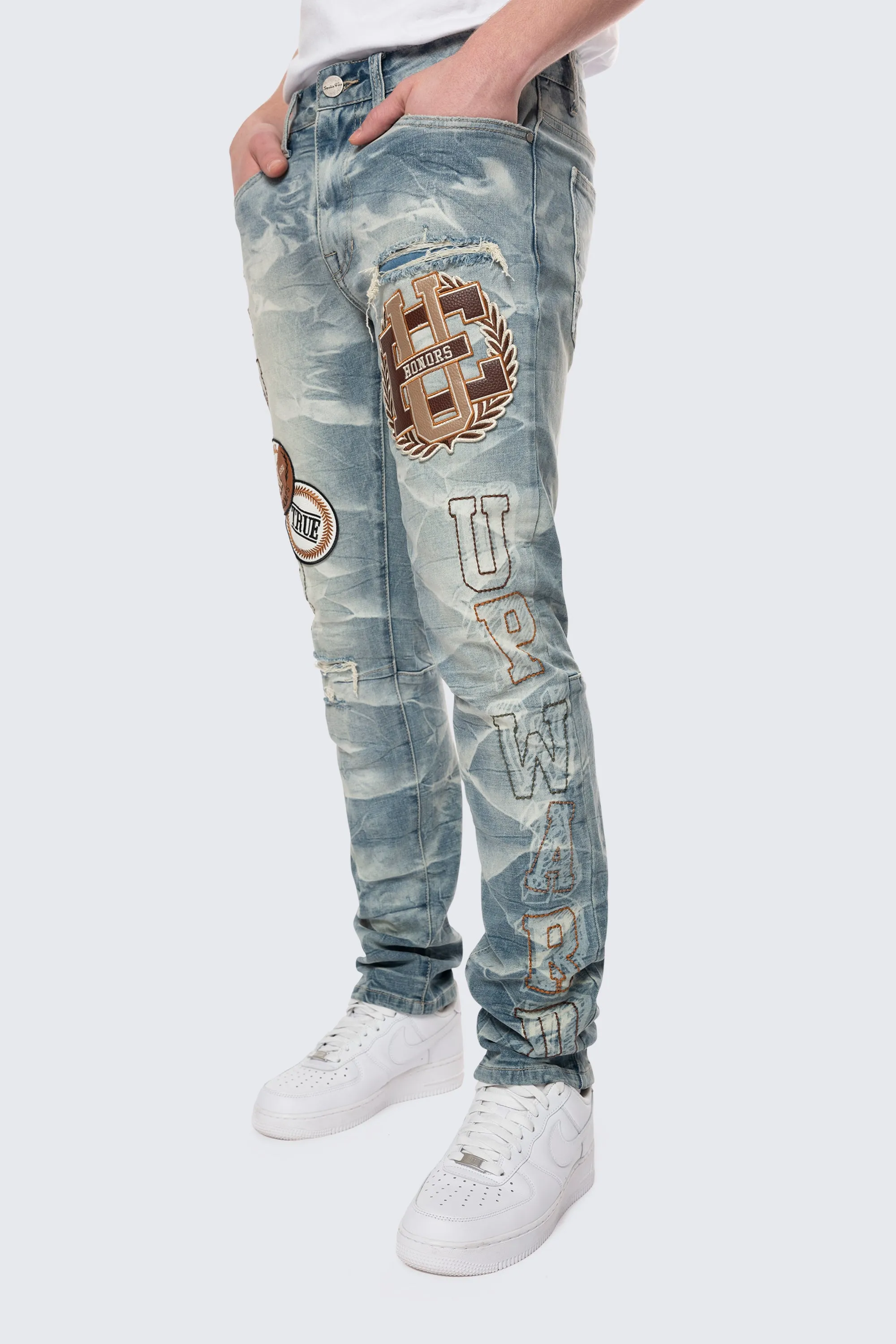 Slim Varsity Patch Jeans - Clyde Blue